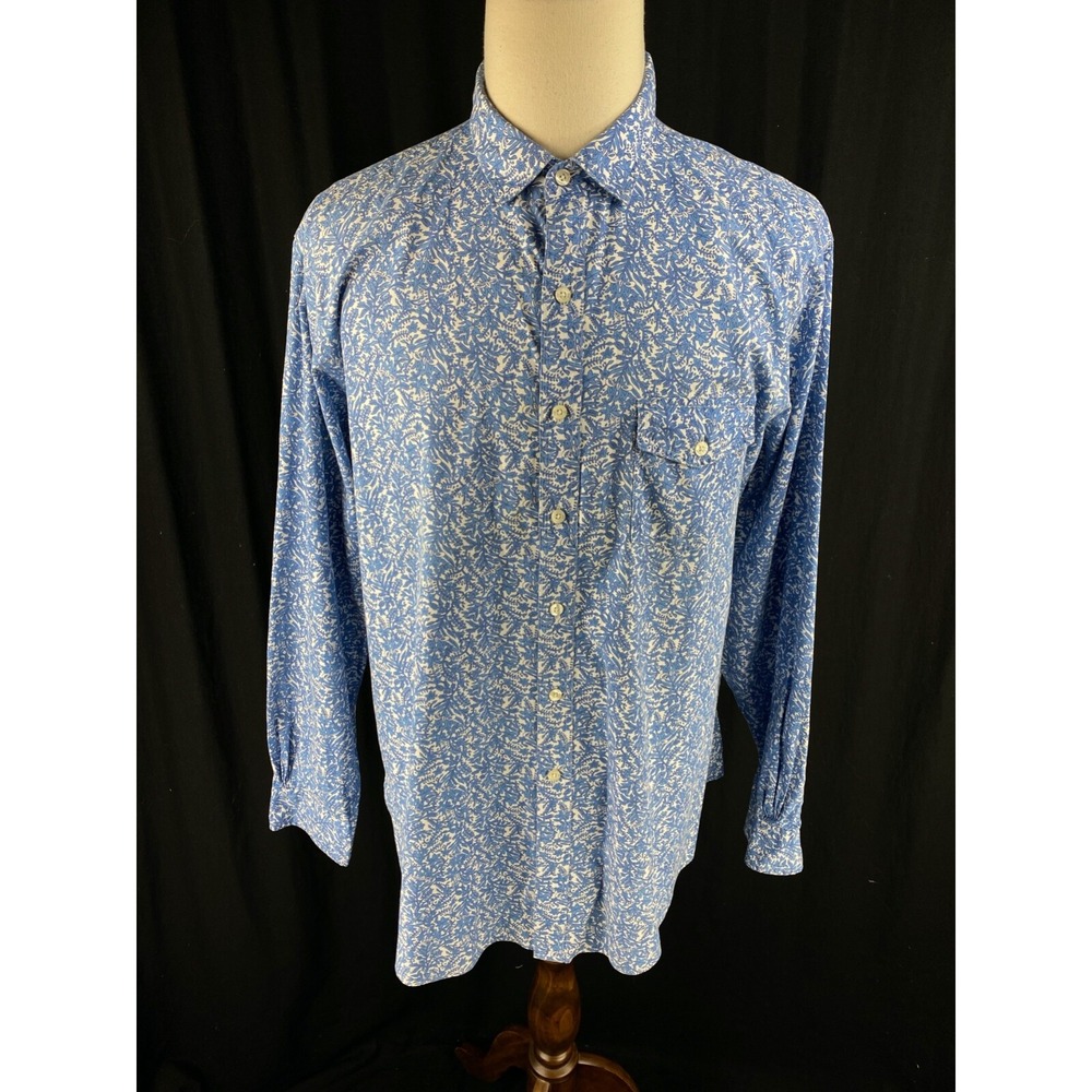 Brooks Brothers Mens XL‎ Slim Fit Blue Floral Button Front Long Sleeve Shirt